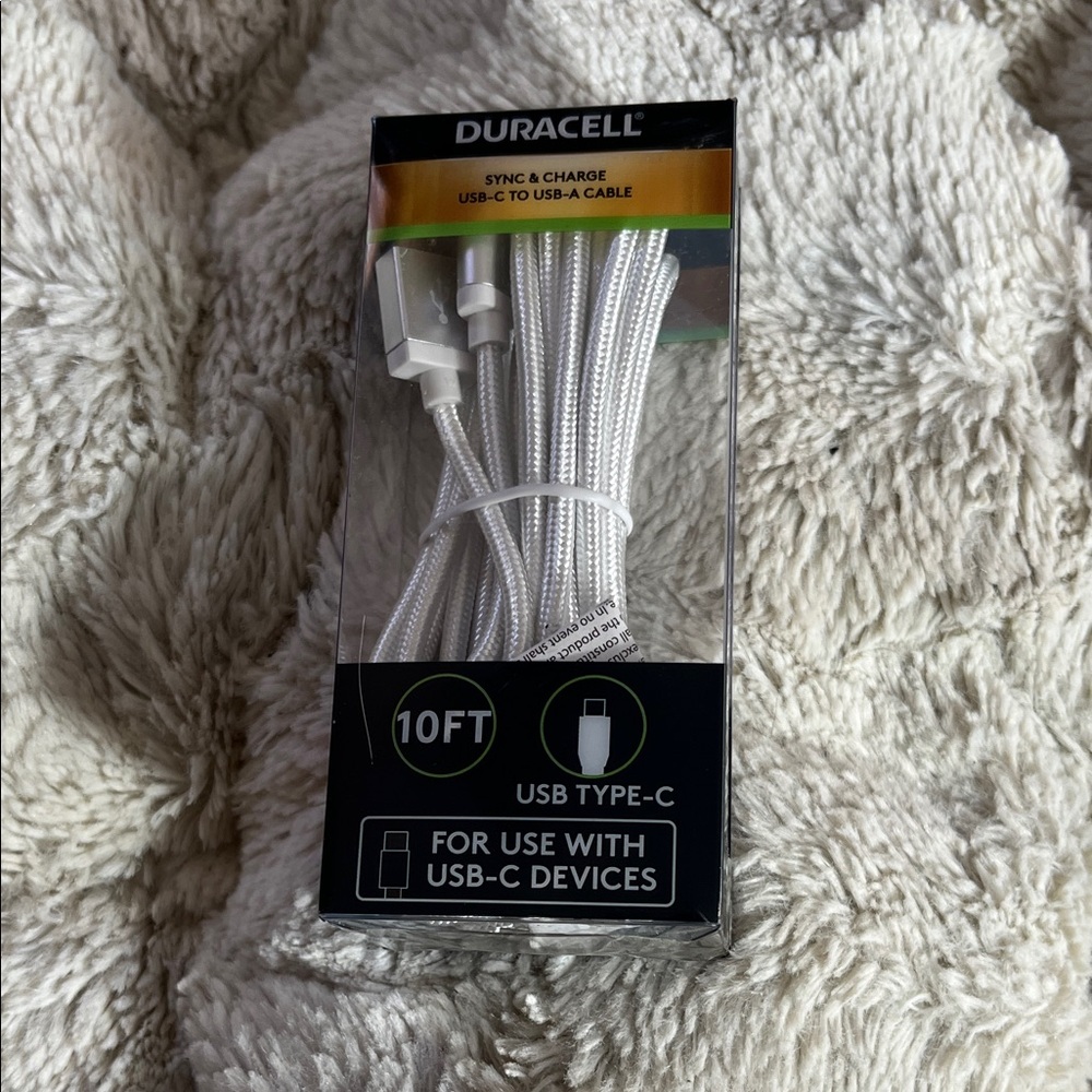 Duracell USB-C to USB-A Cable 10ft - White